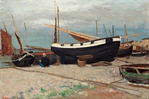 Boats on the shore, coastal scene from the north of France
